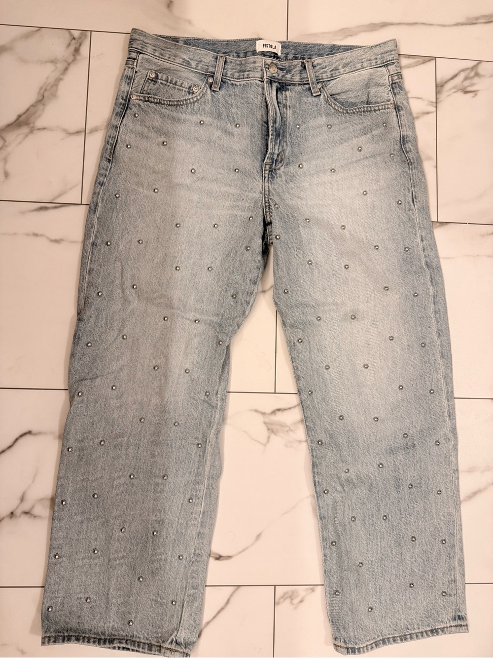 PISTOLA LEXI MID RISE BOWED STRAIGHT STUDDED JEAN - ARIES - Size 31 - Picture 3 of 5
